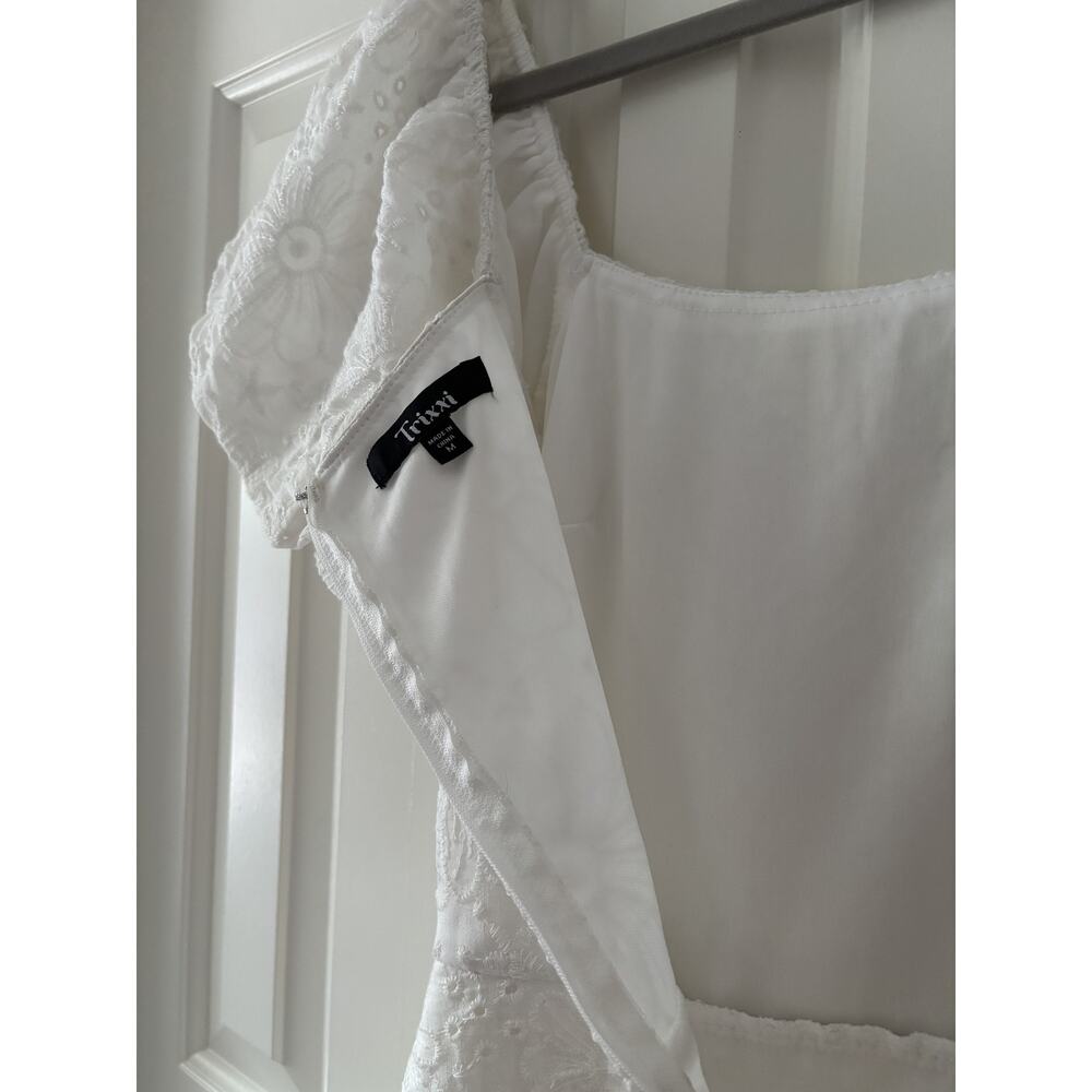 Trixxi White Puff Sleeve Eyelet Dress M - Picture 9 of 9